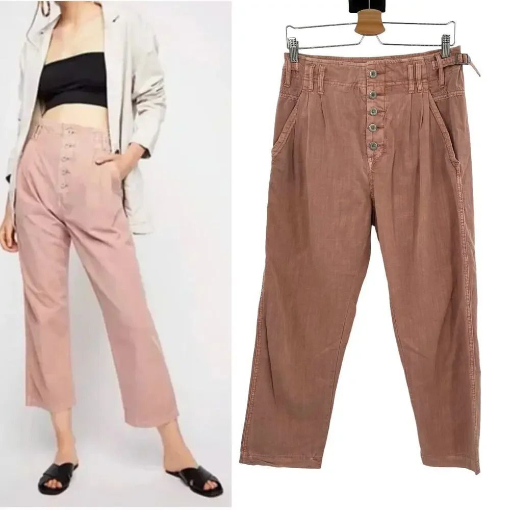 Free People Compass Star Trousers Pants in Pink Cotton Size 2